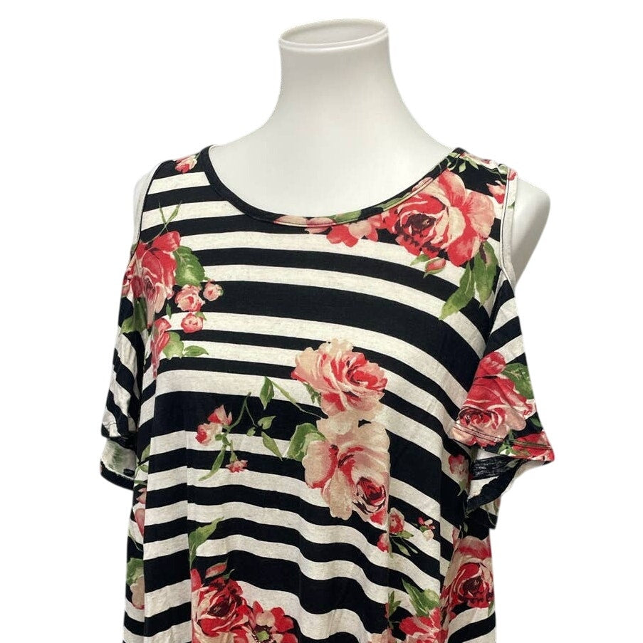 Reb &amp; J Womens Medium Short Sleeve Cold Shoulder Rayon Blend A-Line Midi Dress