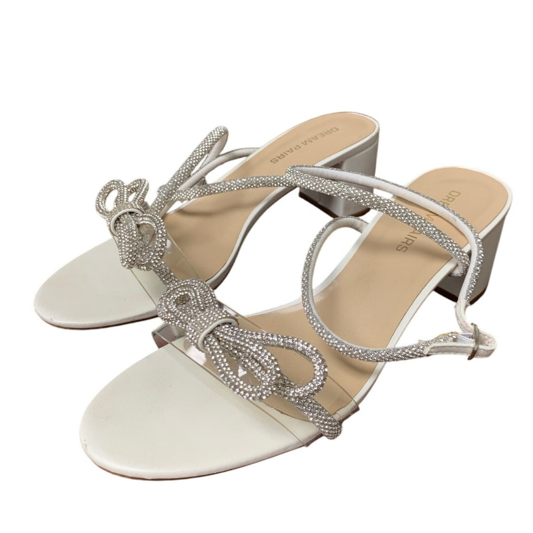 Dream Pairs Womens Size 9.5 White Silver Double Bowknots Crystal 2.5" Heel Shoes