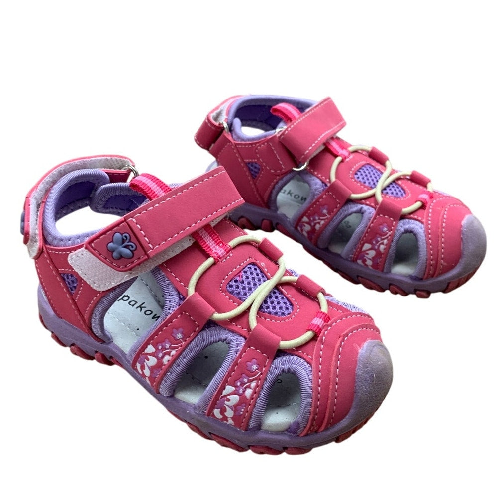 Apakowa Little Girls Size 8 Pink Purple Sandals Floral Closed Toe Summer Shoes