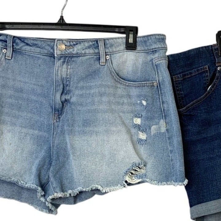 Lot of 2 Time and Tru Womens Size 18 20 Blue Distressed Denim Cutoff Jean Shorts