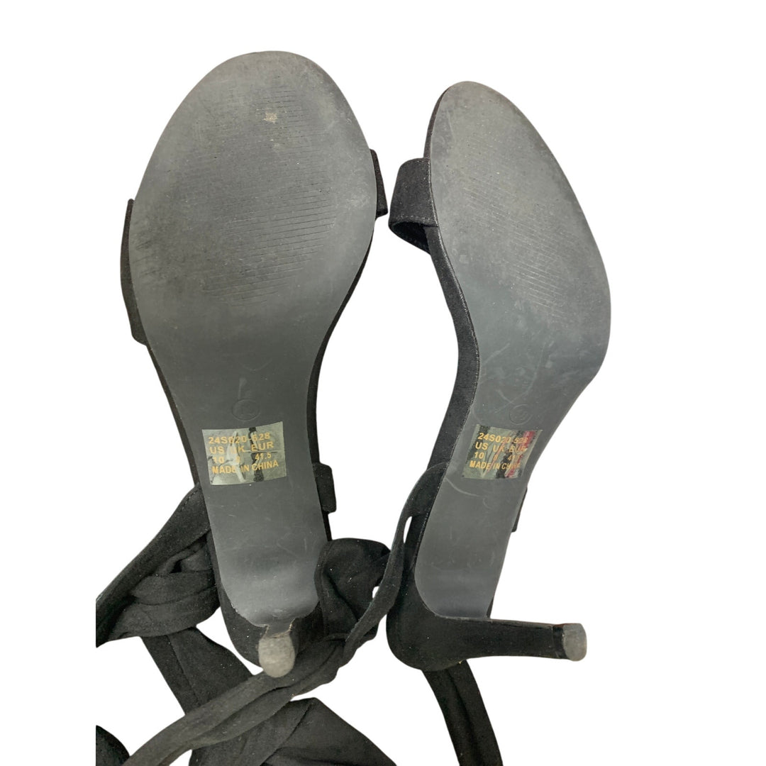 Trary Womens Size 10 Black Soft Tie Lace Up 3.5" Inch Open Toe Heels Shoes