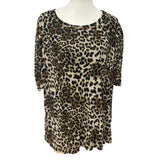 A Love Story Women 3X 3/4 Sleeve Flowy Leopard Print Scoop Neck Blouse Top