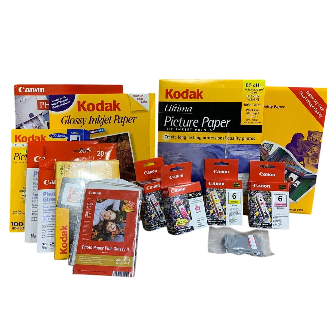 Canon BCI-6B BCI-6M BCI-6Y BCI-6PM InkJet Printer Ink Cardtridge Photo Paper Lot