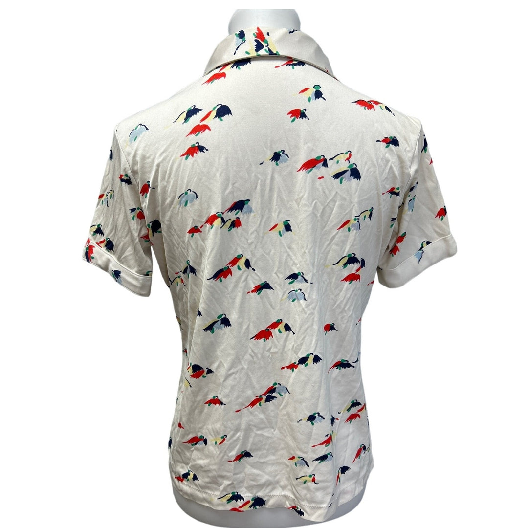 Vintage Womens Large Bird Short Sleeve Collared Polyester Polo Top Blouse