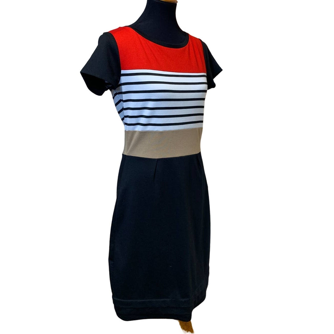 The Limited Medium Striped Career Body Con Short Sleeve Polyblend Back Zip Dress
