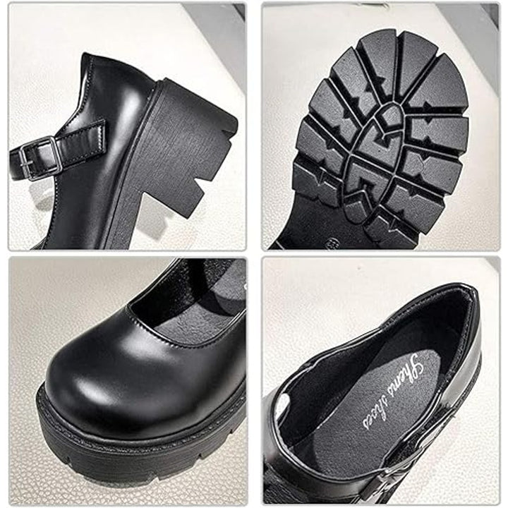 New Womens Size 11 Black Faux Leather 2.5" Platform Heel Mary Jane Chunky Shoes