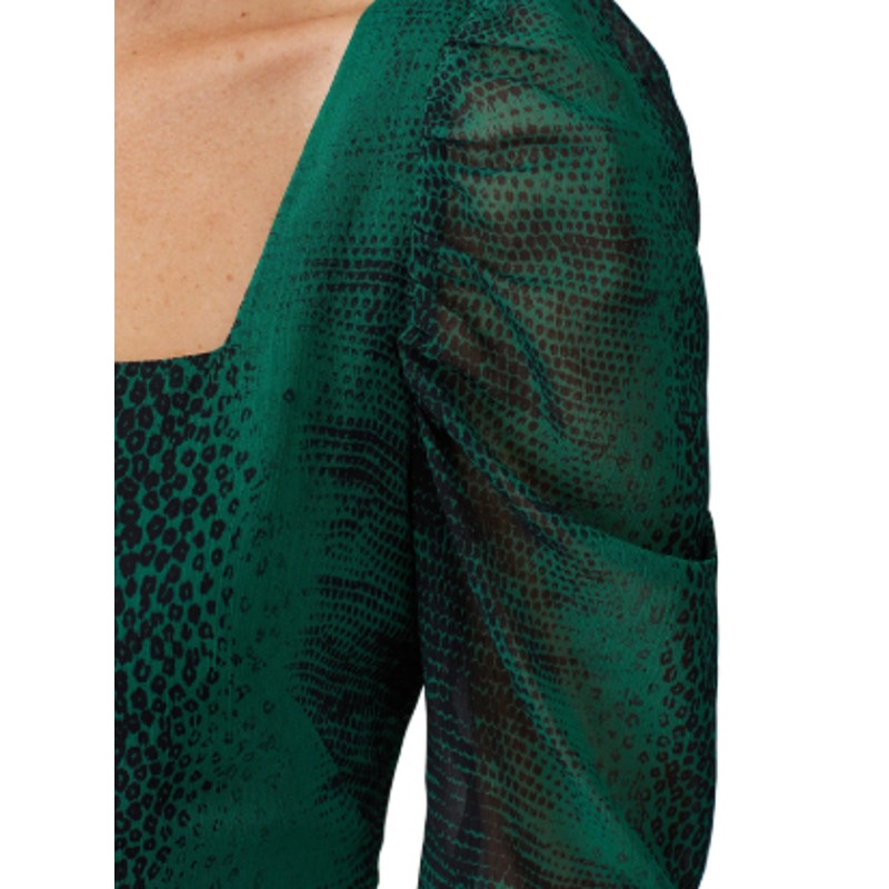 Waverly Grey Womens XS Green Snake Print Half Sleeve Square Neck Fully Lined Top