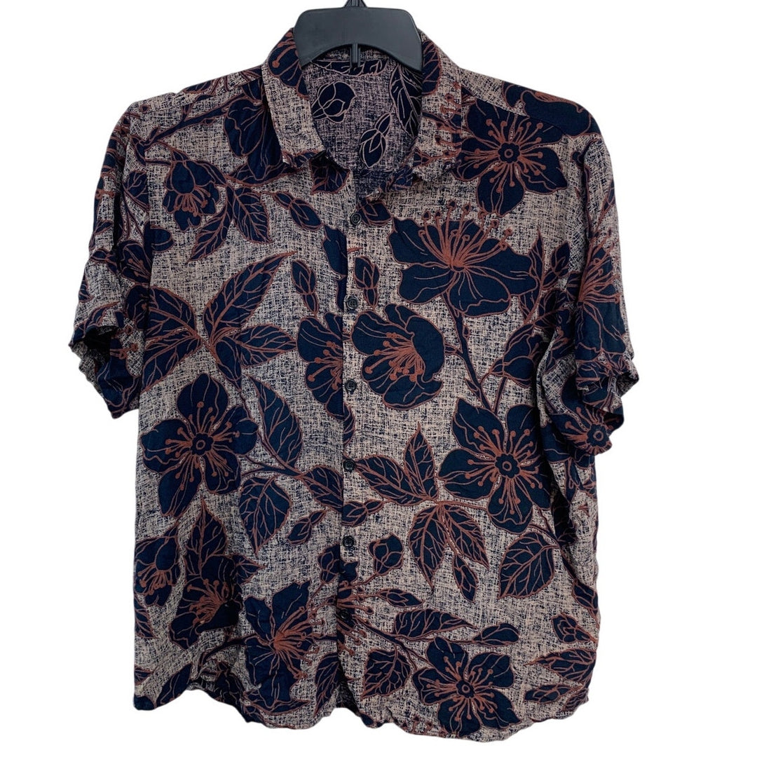 Jotook Mens Large 100% Rayong Floral Short Sleeve Button Up Collared Shirt