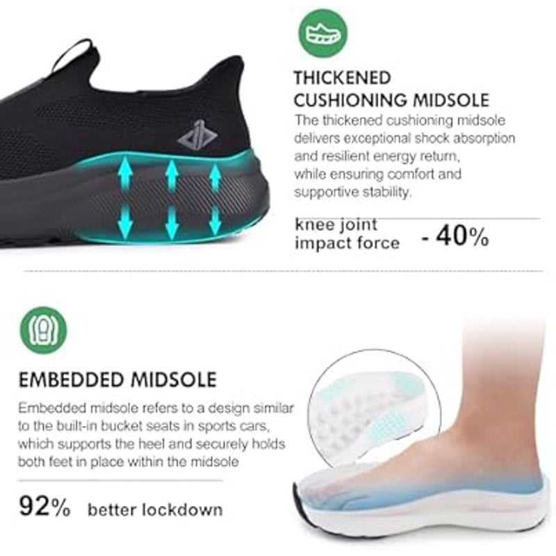 Jackshibo Mens Size 10.5 Black Breathable Fabric SlipOn Hands Free Comfort Shoes