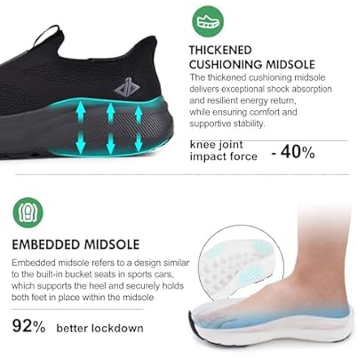 Jackshibo Mens Size 10.5 Black Breathable Fabric SlipOn Hands Free Comfort Shoes