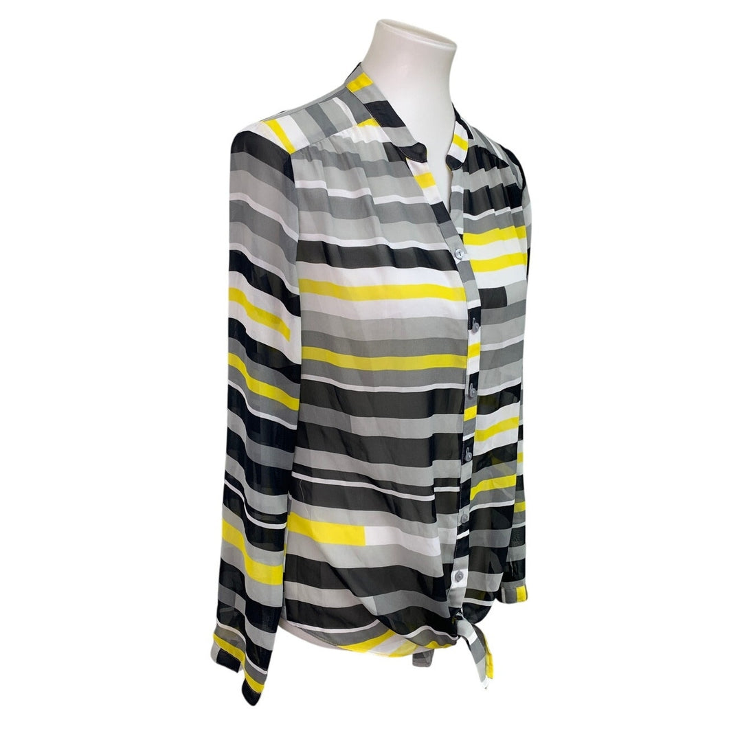 Worthington Womens Medium Polyester Long Sleeve Sheer Striped Button Up Shirt