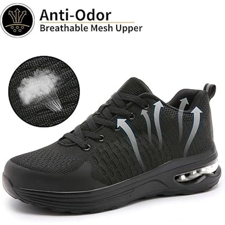 Lupwee Mens Size 14 Black Breatheable Mesh Lace Up Steel Toe Non Slip Work Shoes