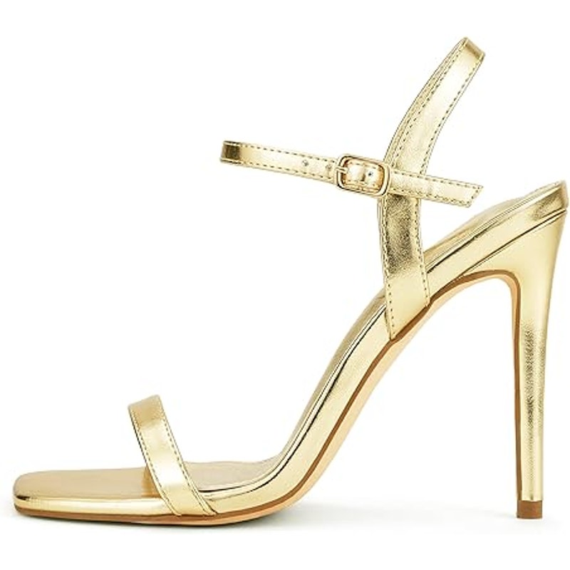 Genshuo Womens Size 6 Shiny Gold Open Toe 4" Heel Buckle Strap Sandal Shoes