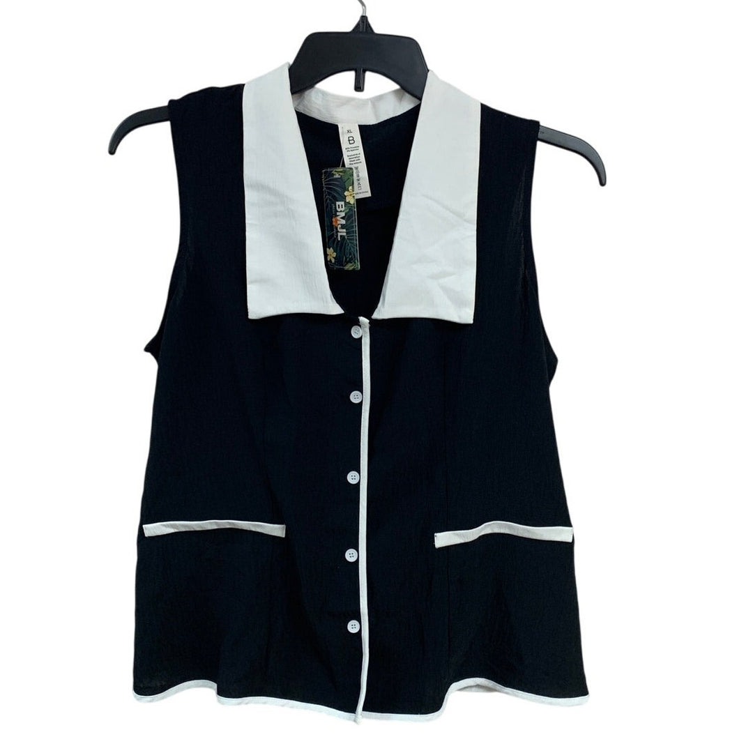 NWT New BMJL Womens XL PolySpandex Sleeveless Button Up Back Tie Collared Top