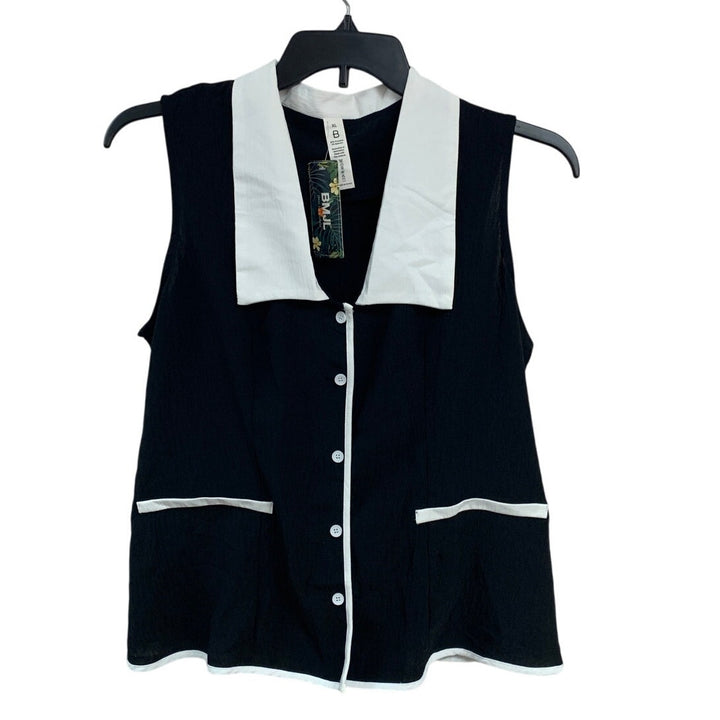 NWT New BMJL Womens XL PolySpandex Sleeveless Button Up Back Tie Collared Top