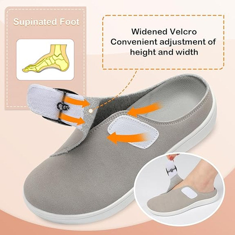 LeIsfIt Womens Size 11.5 Gray Faux Suede Wide Adjustable Diabetic Mule Shoes