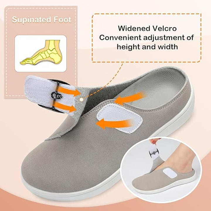 LeIsfIt Womens Size 11.5 Gray Faux Suede Wide Adjustable Diabetic Mule Shoes