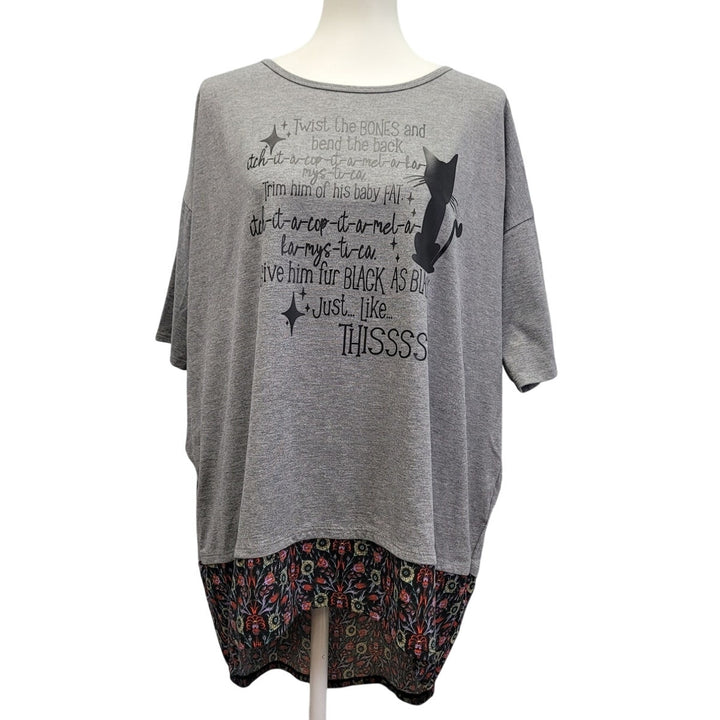 Hand Printed Upcycled Womens Medium Hocus Pocus Twist The Bones Spell Top