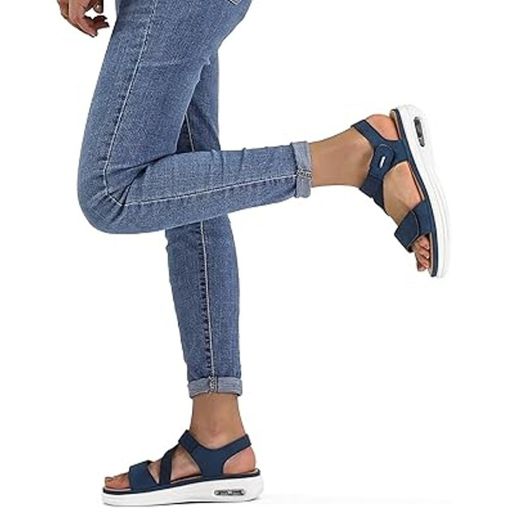 Mysoft Womens 9.5 Navy Open Toe 2" Platform Hook Loop Air Cushion Sandal Shoes
