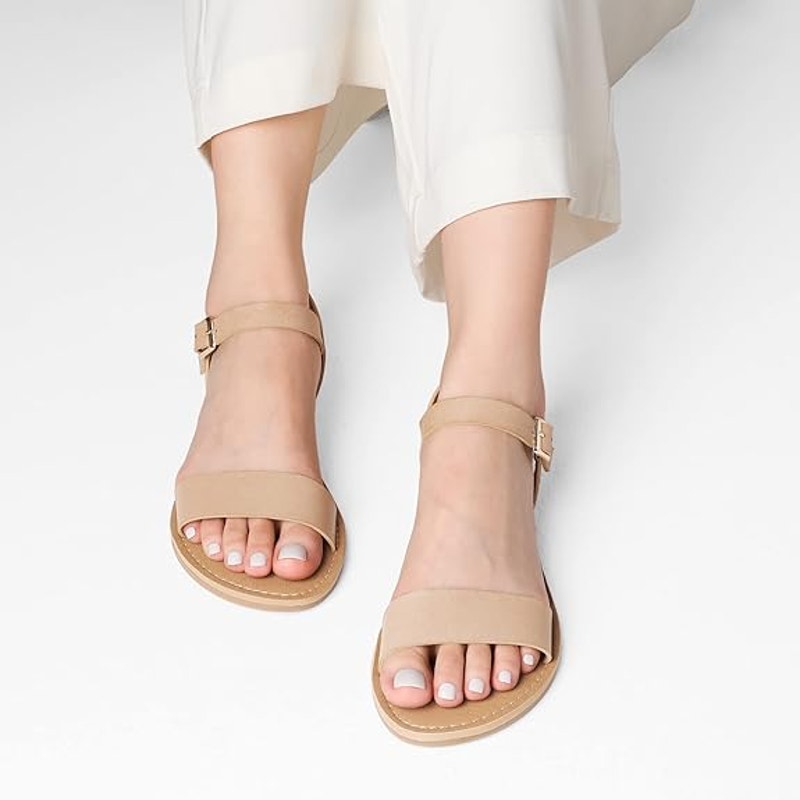 New Dream Pairs Womens Size 8 Tan Ankle Strap Flat Open Toe Band Flat Sandals