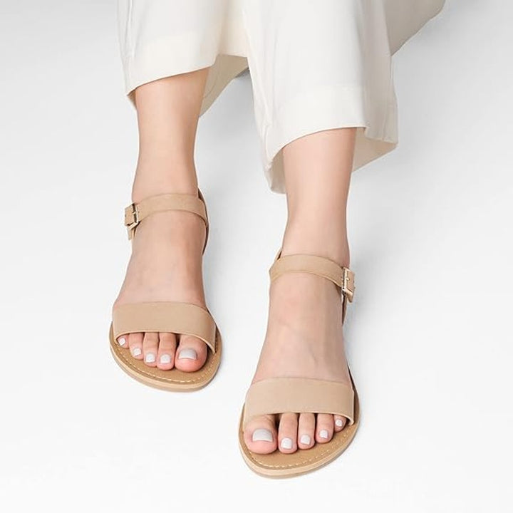 New Dream Pairs Womens Size 8 Tan Ankle Strap Flat Open Toe Band Flat Sandals
