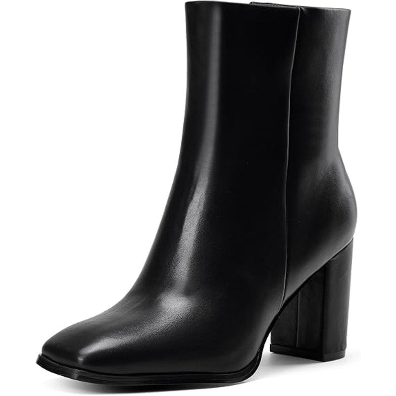 New Genshou Womens Size 10 Black Faux Leather Square Toe Zip Up Ankle Boot Shoes