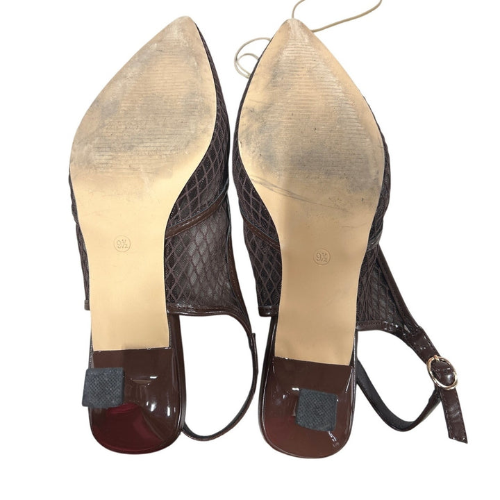 Coutgo Womens 9.5 Dark Brown Mesh Pointy Closed Toe Slingback 2.5" Heel Shoes