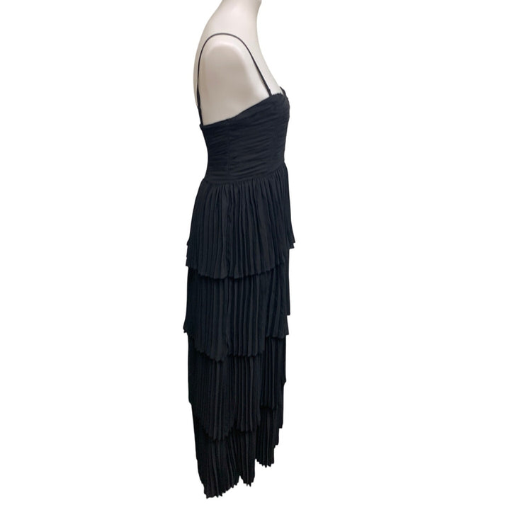 New American Eagle Womens Size Medium Black Strappy Tiered Pleated Maxi Dress