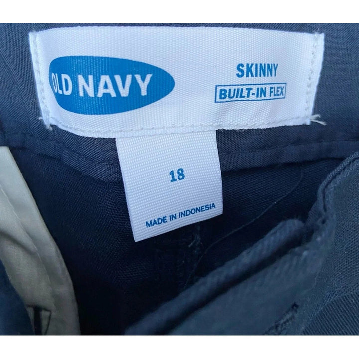 NWT New Old Navy Youth Boys Size 18 Navy Blue Cotton Blend Skinny Fit Trousers