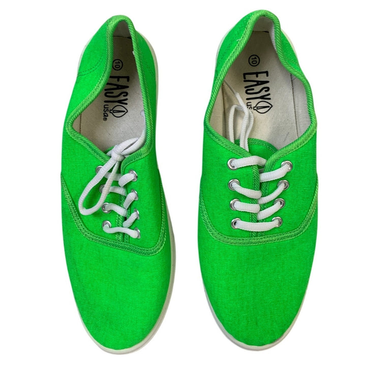 Womens Size 10 Neon Green Canvas Sneakers Lace Up Closed Round Toe Shoes