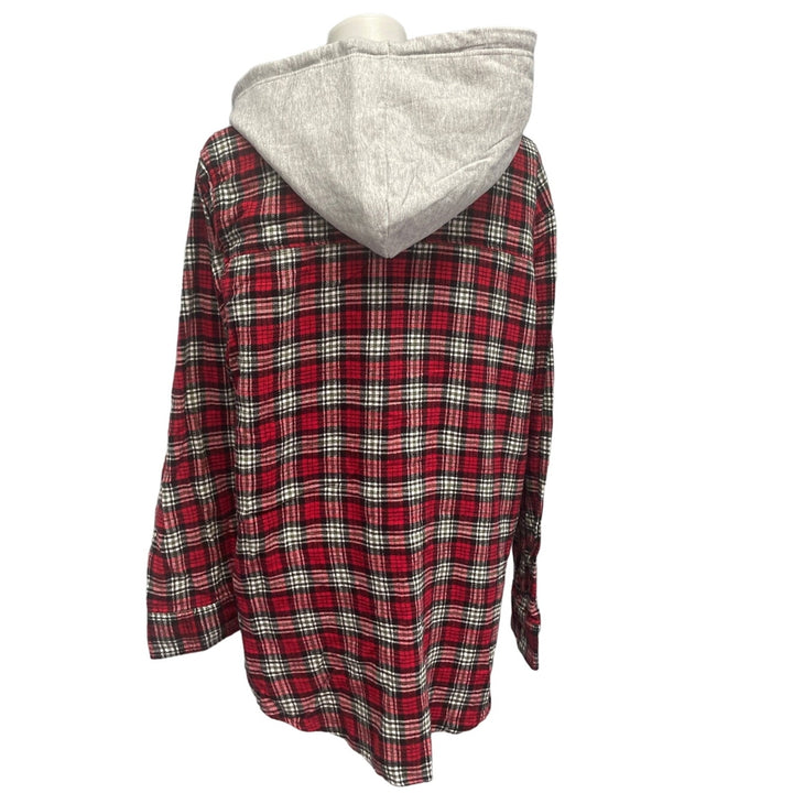 New Hand Printed Womens XL Rustic Pine Cone Long Sleeve Plaid Flannel Hoodie