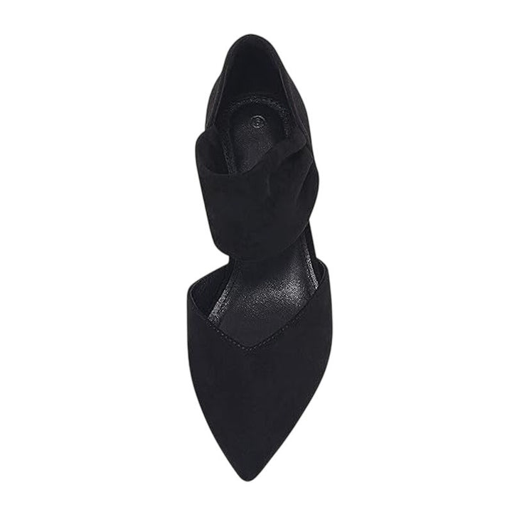 Coutgo Womens Size 8 Black Faux Suede Kitten Heel Pointy Toe Ankle Strap Shoes