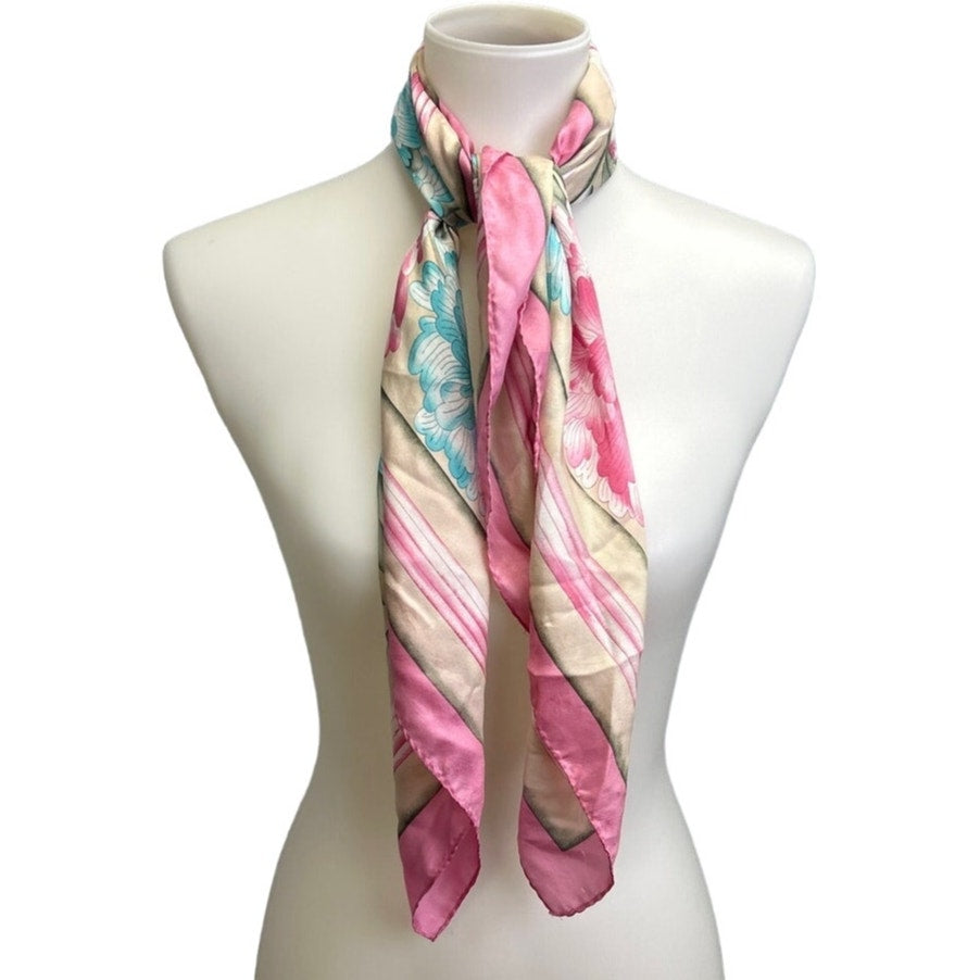 Vintage Vera Pink Blue Square Floral Silk 31" Square Fashion Scarf