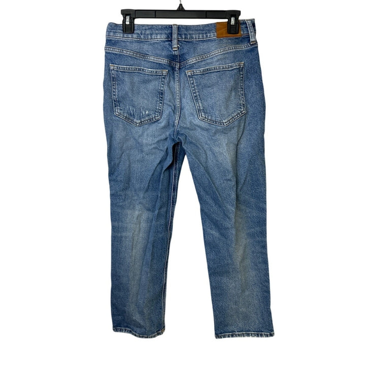 Re-Imagined J Crew Womens 28 Petite Classic Straight Distressed Denim Blue Capri