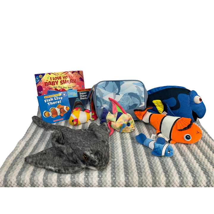 Lot of 11 Sting Ray Shark Fish Aquatic Plush Toys Books Blanket Preloved Toys
