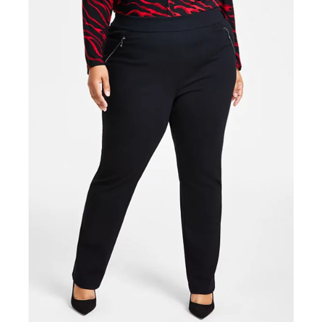New INC Womens Plus Size 24W High Rise Pull-On Straight-Leg Black Ponte Pants