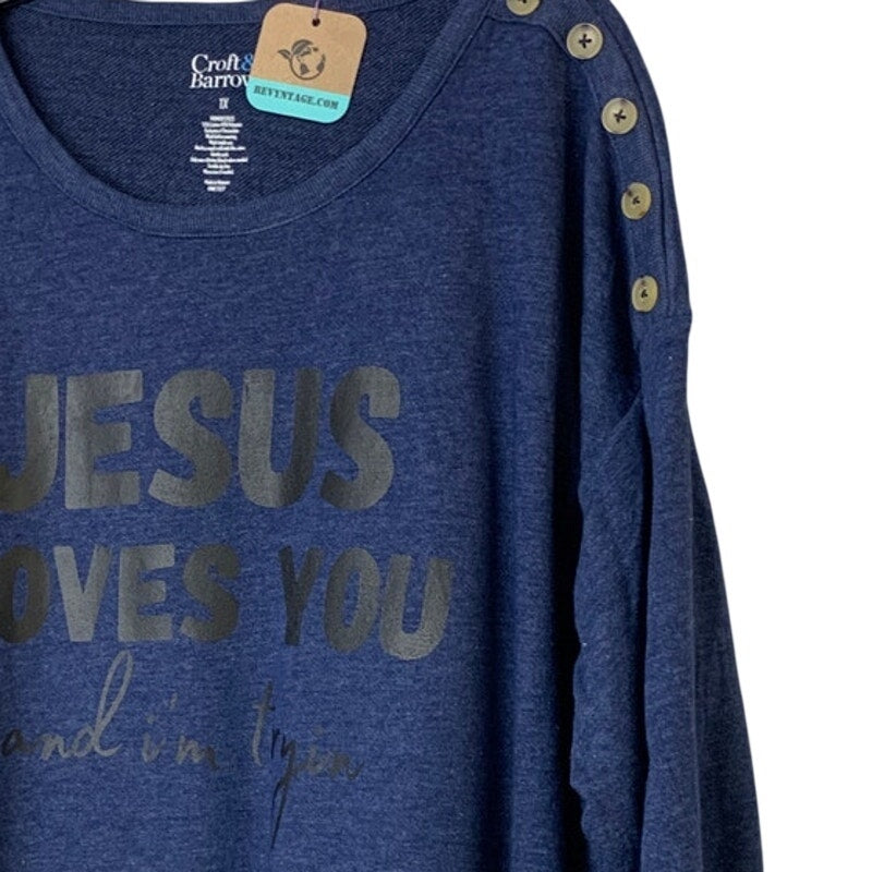 Upcycled Hand Printed Womens 1X Jesus Loves You And I&