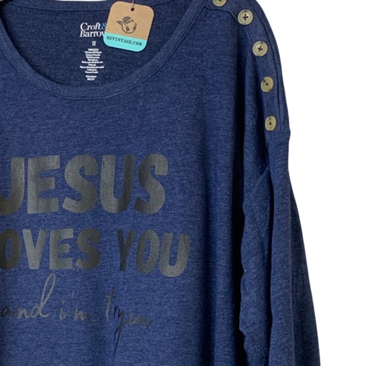Upcycled Hand Printed Womens 1X Jesus Loves You And I&