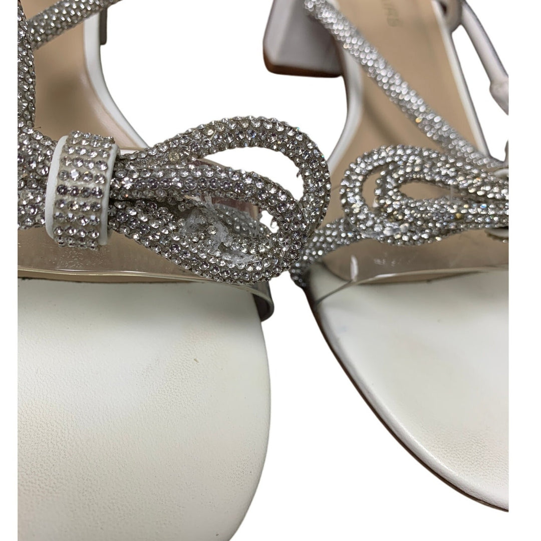 Dream Pairs Womens Size 9.5 White Silver Double Bowknots Crystal 2.5" Heel Shoes