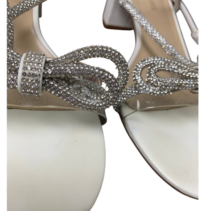 Dream Pairs Womens Size 9.5 White Silver Double Bowknots Crystal 2.5" Heel Shoes
