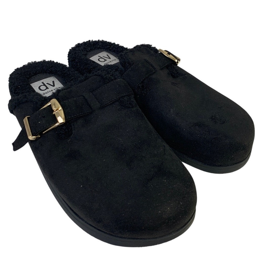 Dolce Vita Womens Size 9 Black Faux Suede Clog Fur Lined Round Toe Slip On Shoes