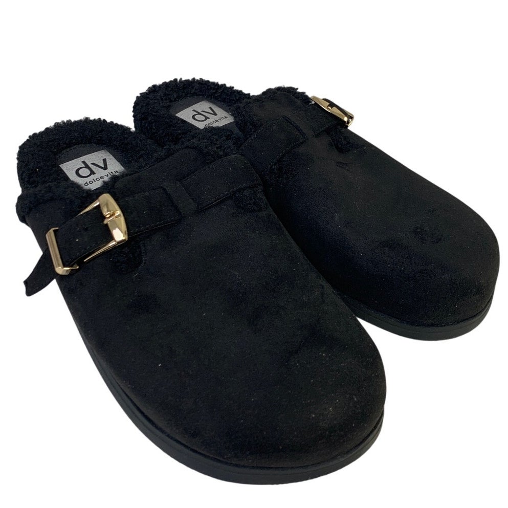 Dolce Vita Womens Size 9 Black Faux Suede Clog Fur Lined Round Toe Slip On Shoes