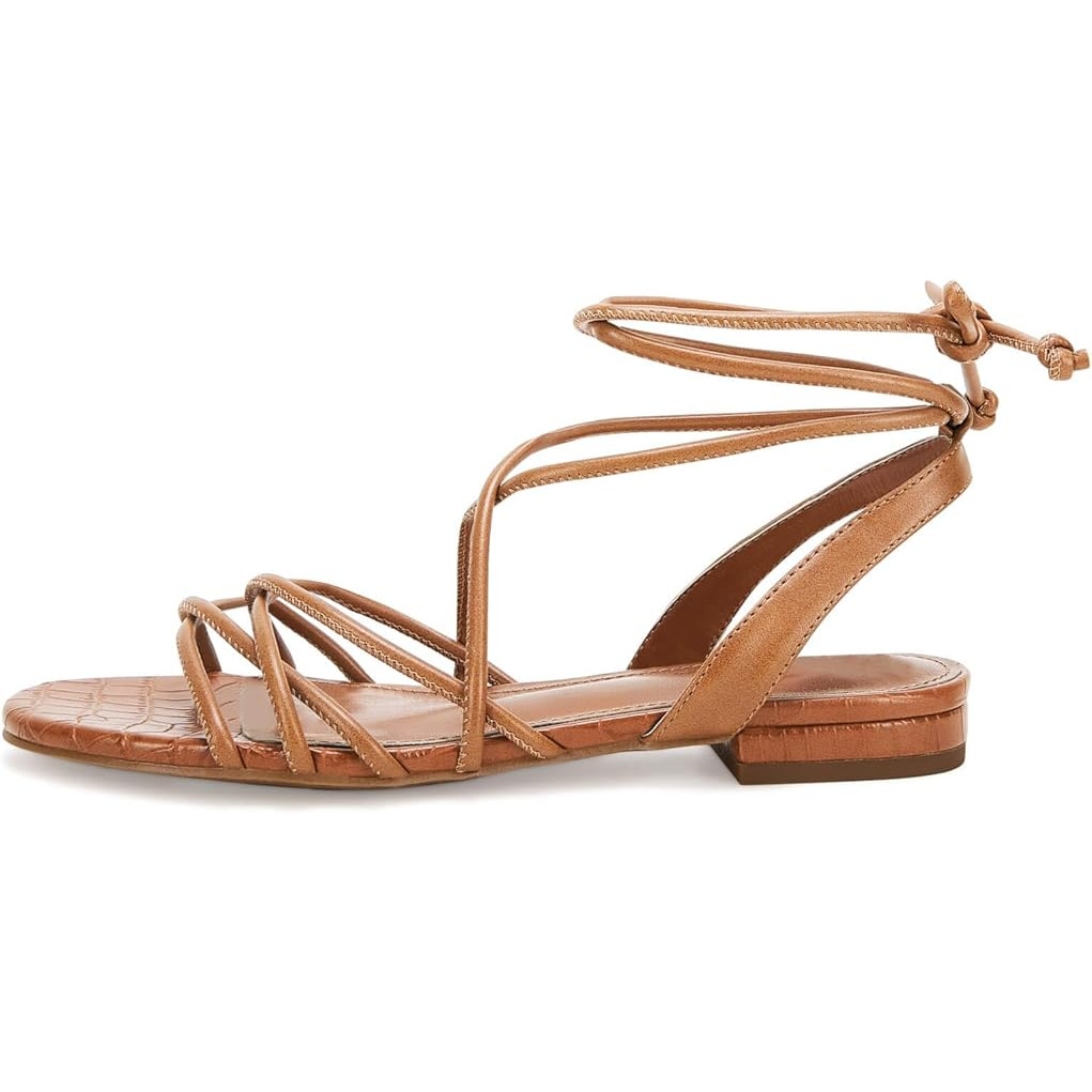 Ermonn Womens Size 10 Brown Open Toe Lace Up 1" Heel Gladiator Flat Sandal Shoes