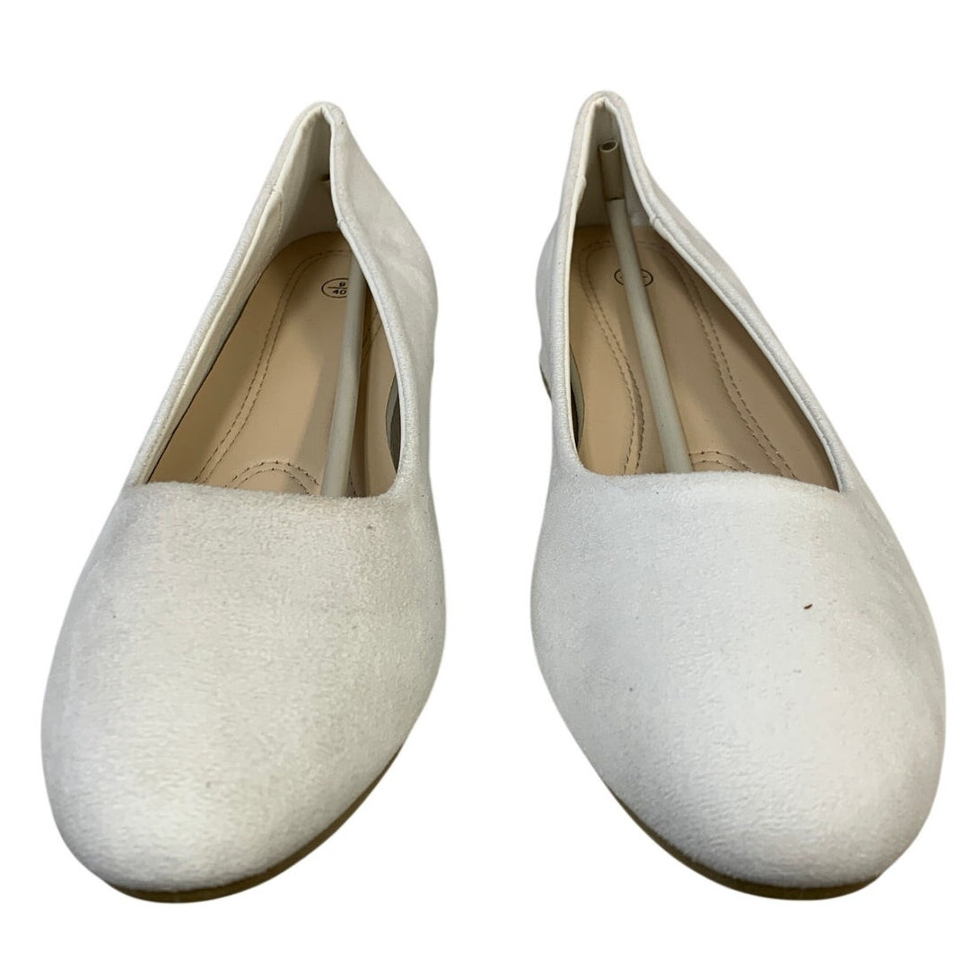 AISFAES Womens Size 9 White Faux Suede Low 1.25" Chunky Heel Slide On Shoes