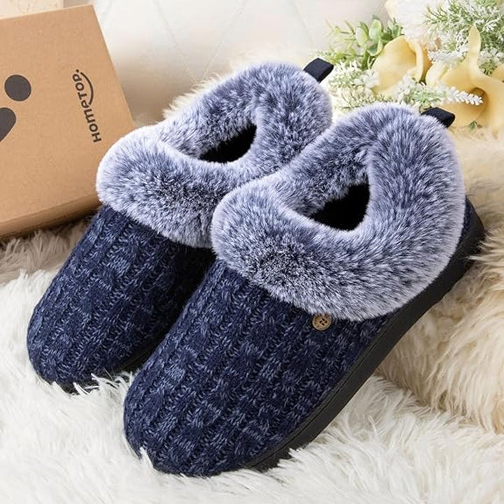 New HomeTop Womens Size 7/8 Navy Blue Cable Knit Breathable Warm Slippers