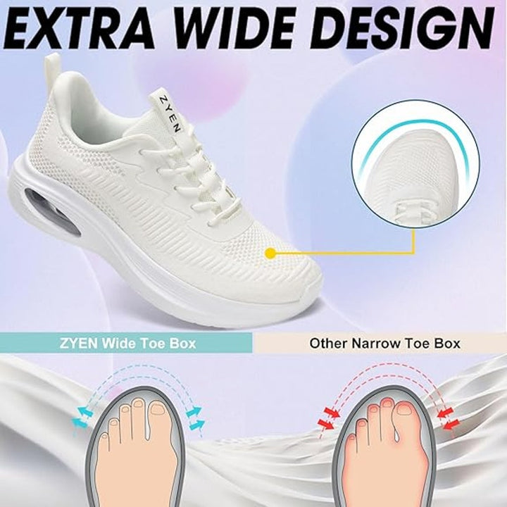 Zyen Womens Size 9 White Sneakers Lace Up Low Top Round Toe Running Shoes