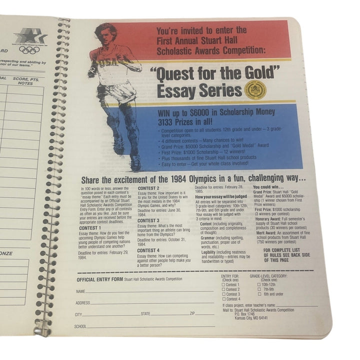 Vintage 1984 Stuart Hall Los Angeles Olympics College Ruled Spiral Notebook