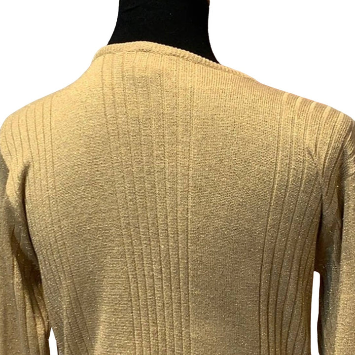 Anna Gray Small Silk Blend Sparkly Gold Scoop Neck Long Sleeve Strechy Sweater