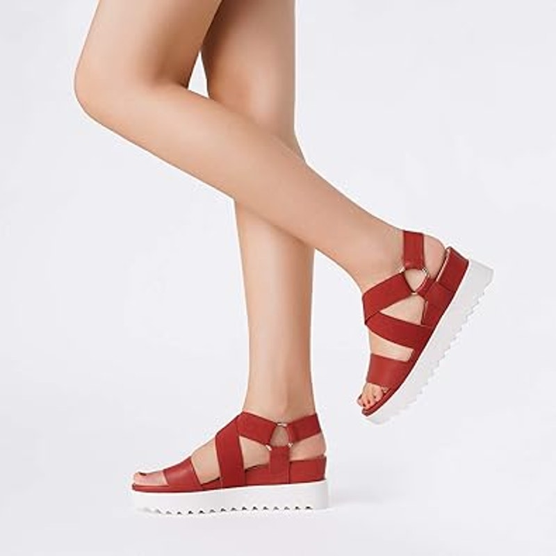 New Dream Pairs Womens Size 10 Red Open Toe Elastic Strap 2.5" Platform Sandals