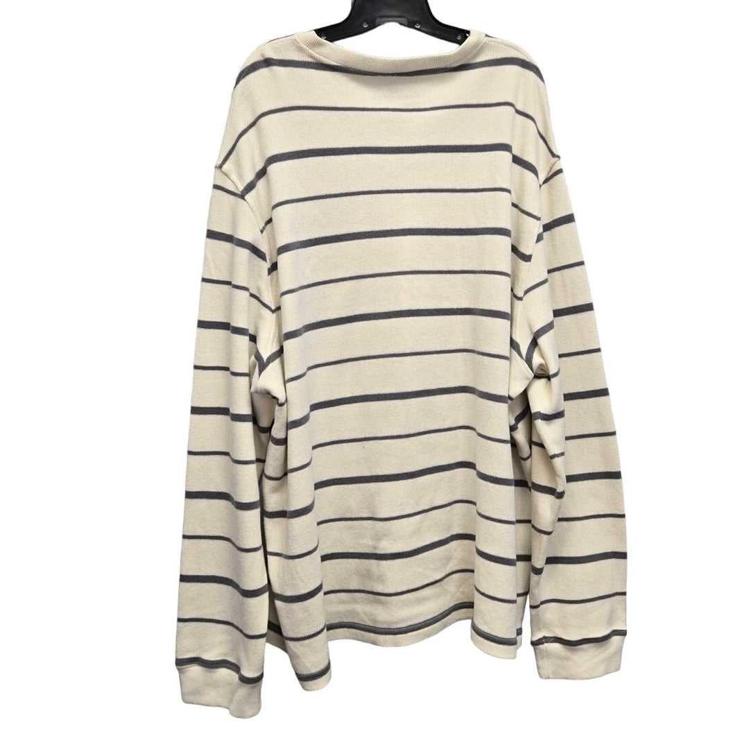 Faded Glory Mens 2XL 100% Cotton Long Sleeve Striped V-Neck Knit Sweater